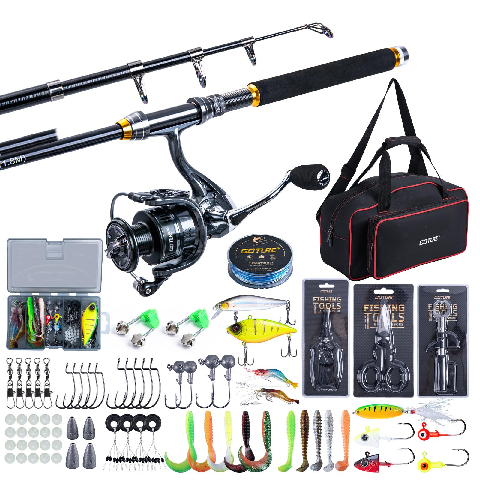 Fishing Rod Spinning - Goture Canna da pesca telescopica e
